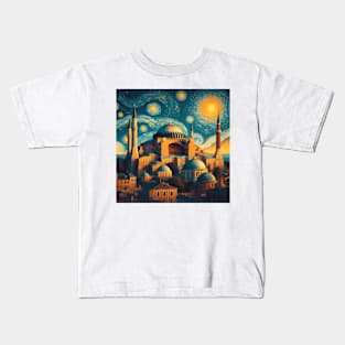 Hagia Sophia, Istanbul, Turkey, in the style of Vincent van Gogh's Starry Night Kids T-Shirt